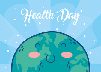 health day celebration poster with earth character
