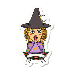 human witch with natural twenty dice roll sticker