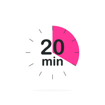 20 minutes timer. Stopwatch symbol in flat style. Editable isolated vector illustration.