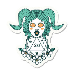 tiefling with natural twenty dice roll sticker