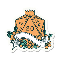 natural twenty D20 dice roll sticker