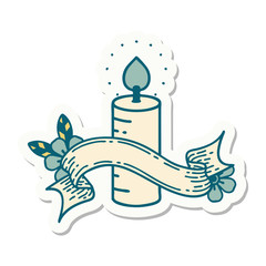 tattoo sticker with banner of a candle