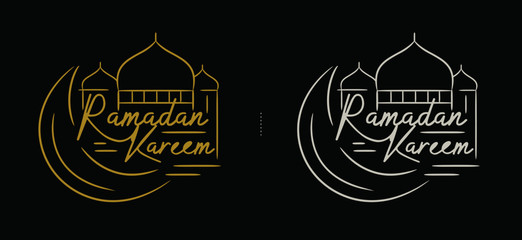illustration mosque and moon with ramadan kareem letter