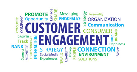 Customer Engagement Word Cloud on a White background