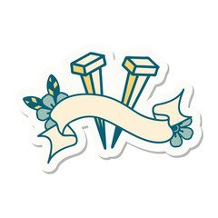 tattoo sticker with banner of iron nail