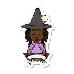 human witch with natural twenty dice roll sticker