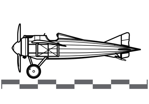 Morane-Saulnier AC. World War 1 combat aircraft. Side view. Image for illustration and infographics.
