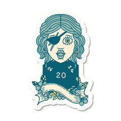 human rogue with natural twenty dice roll sticker