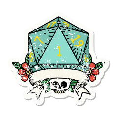 natural one d20 dice roll grunge sticker