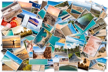 Fototapeta na wymiar Stack pile of Cape Verde landscape photo collage montage , Santiago, Sal, Boavista, Sao vicente