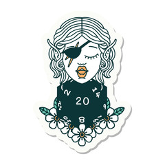elf rogue character with natural twenty dice roll sticker
