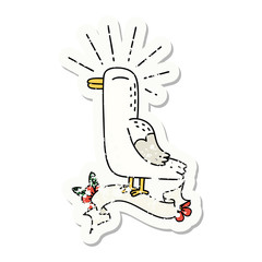 grunge sticker of tattoo style seagull bird