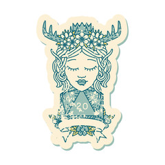 elf druid character with natural 20 dice roll illustration