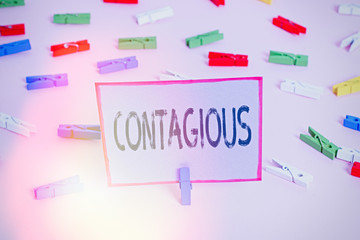 Writing note showing Contagious. Business concept for transmissible by direct or indirect contact...