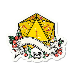 natural one d20 dice roll grunge sticker