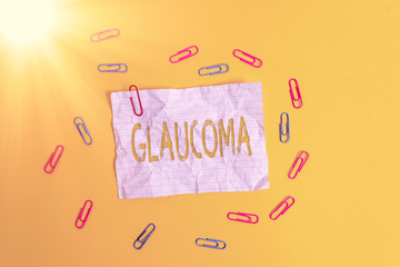 Handwriting text Glaucoma. Conceptual photo Eye diseases which result in damage to the optic nerve...