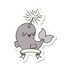 sticker of tattoo style happy narwhal © lineartestpilot