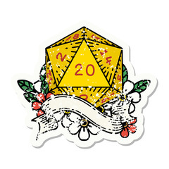 natural twenty D20 dice roll grunge sticker