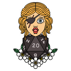 human rogue with natural twenty dice roll illustration