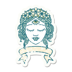 grunge sticker with banner of female face