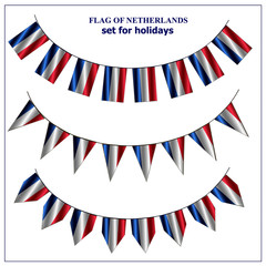 Fototapeta premium Set with flags of Netherlands with folds. Happy Netherlands day collection. Bright illustration with flags.