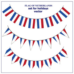 Obraz premium Set with flags of Netherlands with folds. Happy Netherlands day collection. Bright vector illustration with flags.