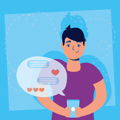 man using smartphone social media technology