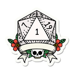 natural one d20 dice roll sticker