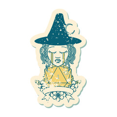 crying human witch with natural one roll illustration