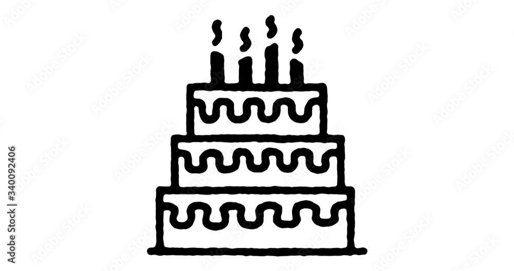 Poster hand drawn doodle icon animation for wedding cakes and desserts to use as video design element. mini