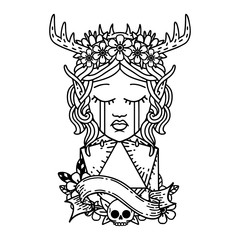 crying elf druid character face with natural one D20 dice roll illustration