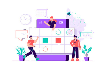 Characters make an online schedule in the tablet