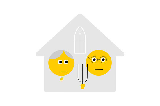 American Gothic As Emoji Characters After The 1930 Depression Era Painting By Grant Wood, Modern Twist Concept. 