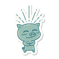 sticker of tattoo style nervous pig character