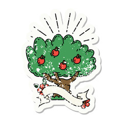 grunge sticker of tattoo style apple tree
