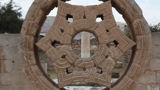 A window at Hisham's Palace is an early Islamic archaeological site north of the town of Jericho in the West Bank. It consists of three main parts: a palace, an ornate bath complex