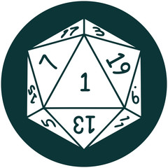 natural 1 D20 dice roll icon