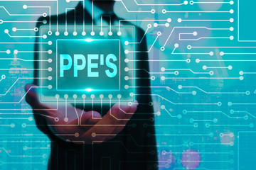 Conceptual hand writing showing Ppes. Concept meaning Specialized equipment for protection against...