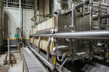 Filtration machinery in modern brewery production line