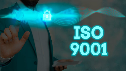 Conceptual hand writing showing Iso 9001. Concept meaning designed help organizations to ensure...