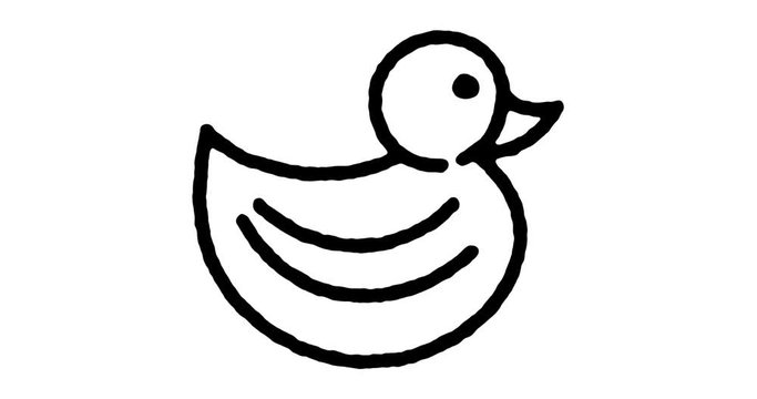 Hand drawn doodle icon animation for rubber duck toy to use as video design element. Minimalistic symbol made for motion graphic, can be used as loop item, has alpha channel.