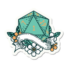 natural one d20 dice roll sticker