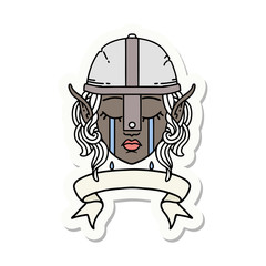 crying elf fighter character face with banner sticker