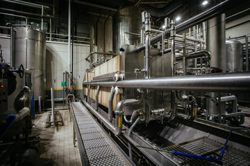 Filtration machinery in modern brewery production line