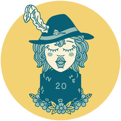 human bard with natural 20 dice roll icon