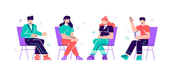 Men and women sitting on chairs and talking
