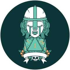 crying orc fighter character with natural one D20 roll icon