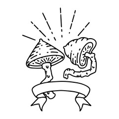 banner with black line work tattoo style mushrooms
