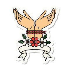 tattoo sticker with banner of hands tied