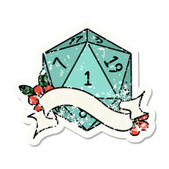 natural one d20 dice roll grunge sticker